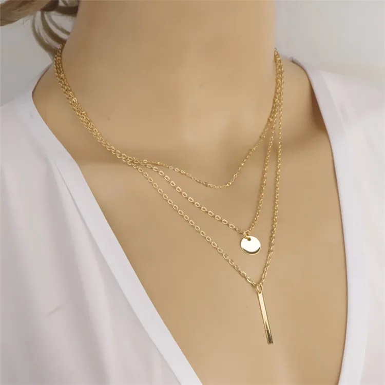 European and American Three Layer Alloy Bead Chain Sequin Metal Bar Multi Layer Necklace, As shown
European and American Three Layer Alloy Bead Chain Sequin Metal Bar Multi Layer Necklace, As shown