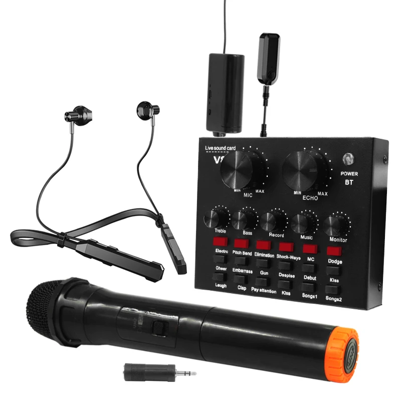 Wireless microphone + wireless headset computer mobile phone sound card Karaoke live singing and game equipment set
Wireless microphone + wireless headset computer mobile phone sound card Karaoke live singing and game equipment set