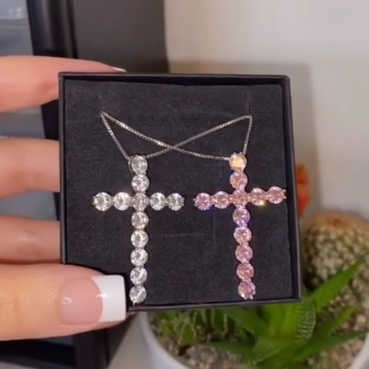 

FOXI wholesale ice choker women jewelry diamond cross pendant necklace, Plated