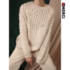 women autumn winter hollow knit round collar long sleeve sweater