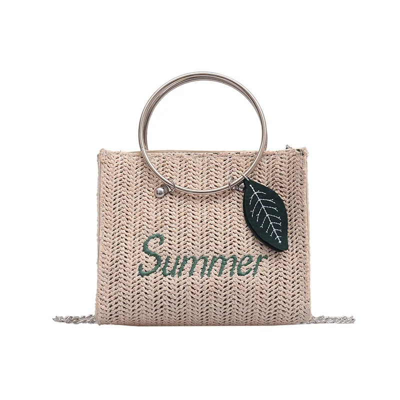 New fresh straw woven bag personalized iron ring handbag chain One Shoulder Messenger Bag, Customizable
New fresh straw woven bag personalized iron ring handbag chain One Shoulder Messenger Bag, Customizable