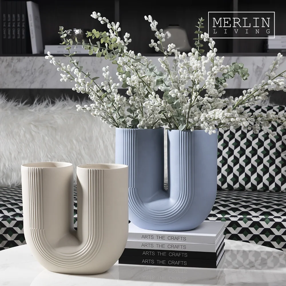 

Nordic morandi blue u shape vase jarrones decorativos modern ceramic & porcelain vases for flower home decor keramik luxury vase