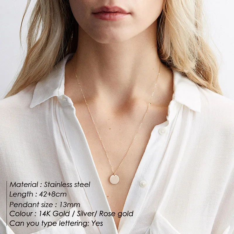 Fashionable 16inches Silver Color Custom Logo Disc Round Necklace Cheap 316L Blank Pandent Necklace for Gift, Gold/silver/rose gold
Fashionable 16inches Silver Color Custom Logo Disc Round Necklace Cheap 316L Blank Pandent Necklace for Gift, Gold/silver/rose gold
