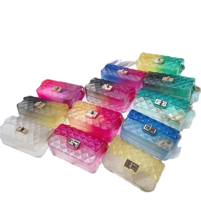 Women transparent gold chain phone messenger crossbody bag rainbow gradient color jelly bag for lady, Customizable
Women transparent gold chain phone messenger crossbody bag rainbow gradient color jelly bag for lady, Customizable