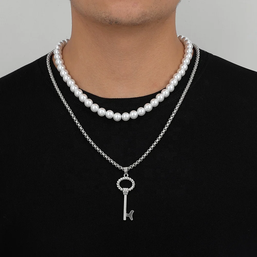 2022 2pcs Necklace Set Party Jewelry Gift Double Layer Punk Necklace Fashion Box Chain Key Pendant Pearl Necklace for Men
2022 2pcs Necklace Set Party Jewelry Gift Double Layer Punk Necklace Fashion Box Chain Key Pendant Pearl Necklace for Men