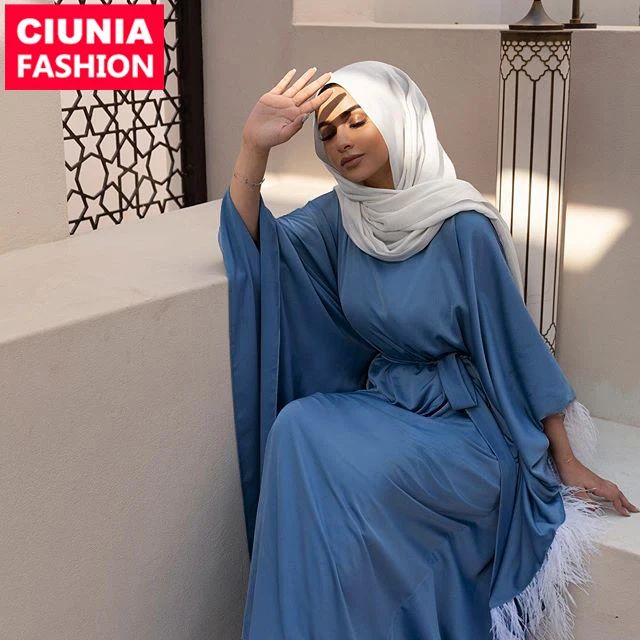 

6317# Fashion Hot Sell Feathers Muslim Abaya Batwing Sleeve Maxi Dress Oversized Cardigan Kimono Long Robe Gowns Jubah Islamic, Blue,black