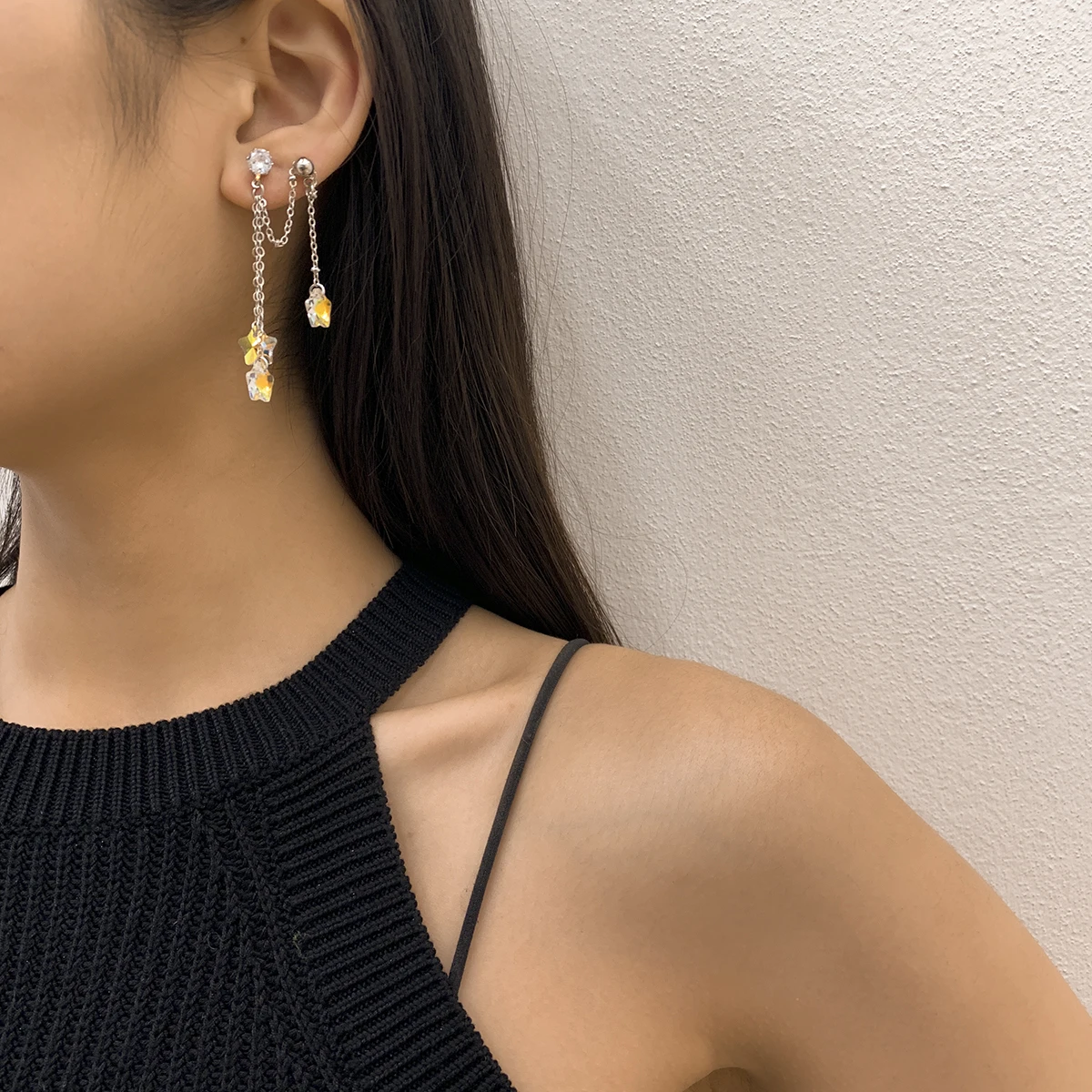 SHIXIN Dainty Transparent Glass Star Drop Earrings Crystal Luxury Zircon Earrings Set Silver Chain Tassel Earrings Jewelry Women
SHIXIN Dainty Transparent Glass Star Drop Earrings Crystal Luxury Zircon Earrings Set Silver Chain Tassel Earrings Jewelry Women