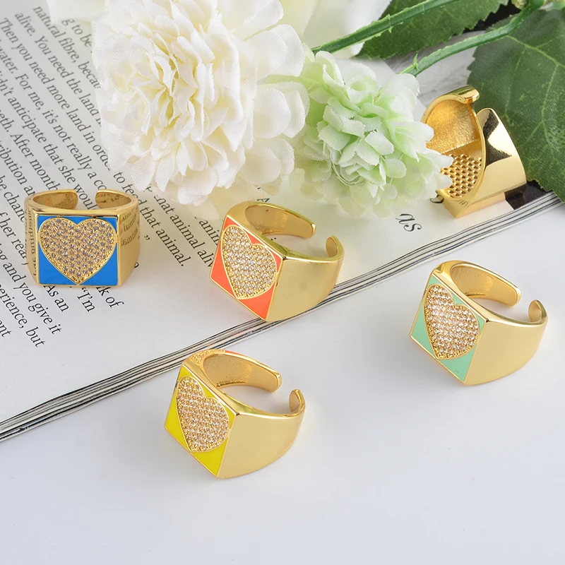 Heart shaped enamel ring cute rings with color rainbow adjustable for women gift green pink zirconia heart ring, Gold color
Heart shaped enamel ring cute rings with color rainbow adjustable for women gift green pink zirconia heart ring, Gold color