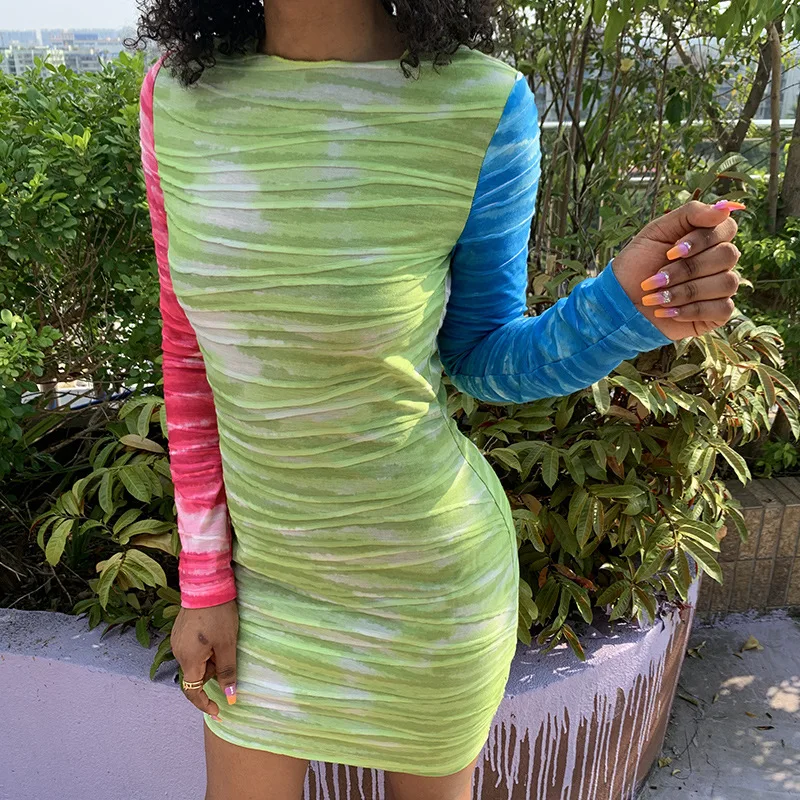 Fall Streetwear Trendy Fashion Long Sleeve Contrast Tie Dye Midi Ruched Bodycon Sexy Dresses 2020, Customized 
Fall Streetwear Trendy Fashion Long Sleeve Contrast Tie Dye Midi Ruched Bodycon Sexy Dresses 2020, Customized