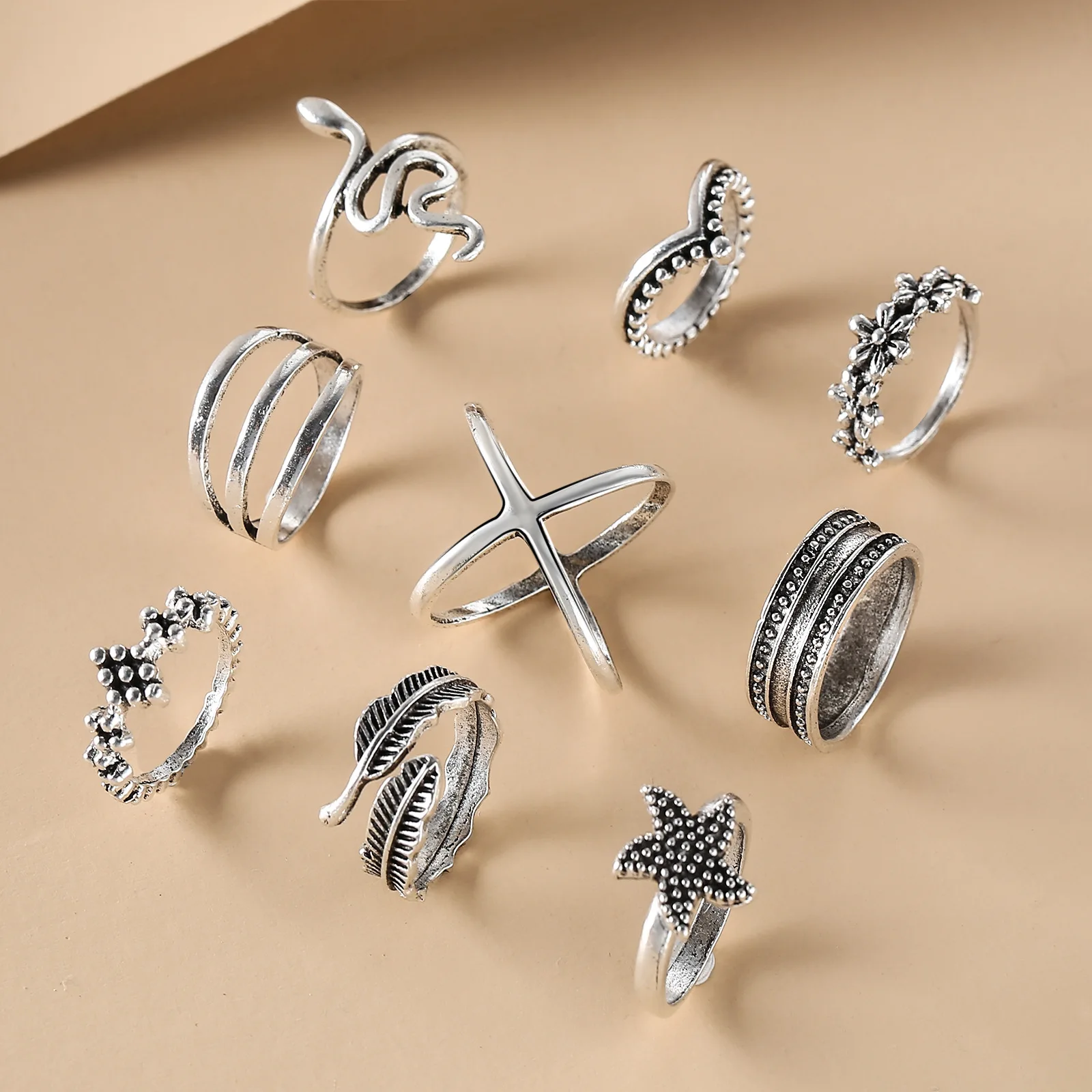 Vintage Antique Silver Plating 9 Pcs Cross Rings Set Snake Flower Shape Rings for Women Jewelry
Vintage Antique Silver Plating 9 Pcs Cross Rings Set Snake Flower Shape Rings for Women Jewelry