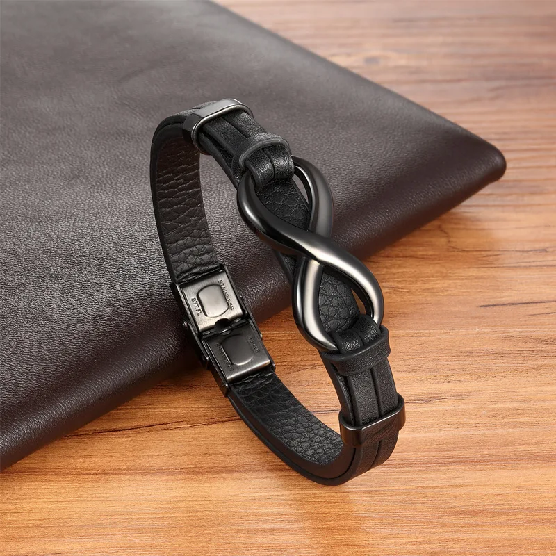 Black Eight Shape Charm Bangle with Metal Button Leather Bracelet for Men magnetic clasp bracelet, Photo
Black Eight Shape Charm Bangle with Metal Button Leather Bracelet for Men magnetic clasp bracelet, Photo