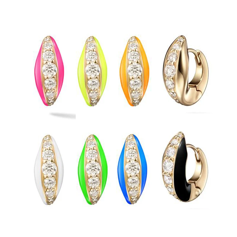 trendy colorful rainbow enamel huggie hoop earrings paved sparking zirconia for young lady, Picture
trendy colorful rainbow enamel huggie hoop earrings paved sparking zirconia for young lady, Picture