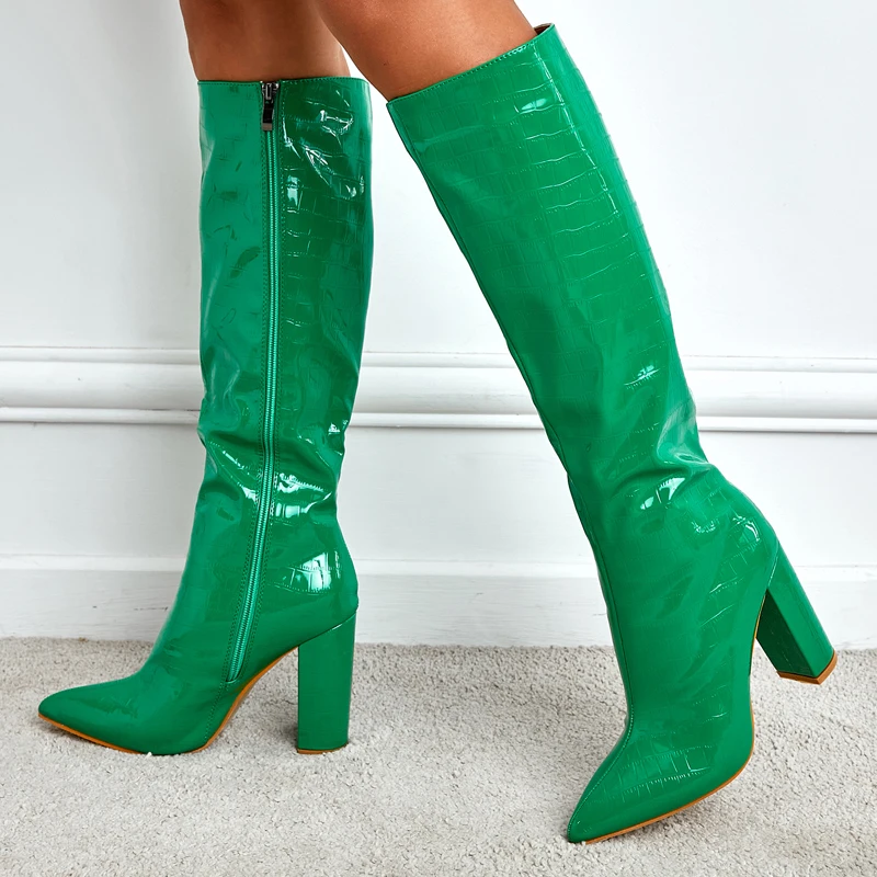 Fashion Women Knee-High Boots High Quality Pointed Toe Zipper Snake Pattern Chunky High Heels Boots Big Size 41 42
Fashion Women Knee-High Boots High Quality Pointed Toe Zipper Snake Pattern Chunky High Heels Boots Big Size 41 42