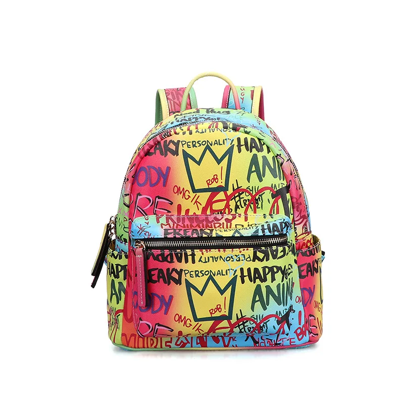 Fashion trendy women small pu leather hip hop bag for girls rainbow graffiti backpack
Fashion trendy women small pu leather hip hop bag for girls rainbow graffiti backpack