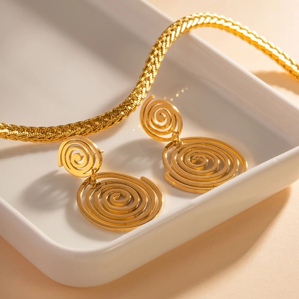 J&D Luxury Stainless Steel Earrings 18K Gold Plated Pendant Big Drop Double Spiral Earrings Women
J&D Luxury Stainless Steel Earrings 18K Gold Plated Pendant Big Drop Double Spiral Earrings Women