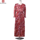 Slanna Ladies Summer Casual Maxi Chiffon Dresses Floral Long Dress For Muslim Women With Long Sleeve Woman Plus Size Dress