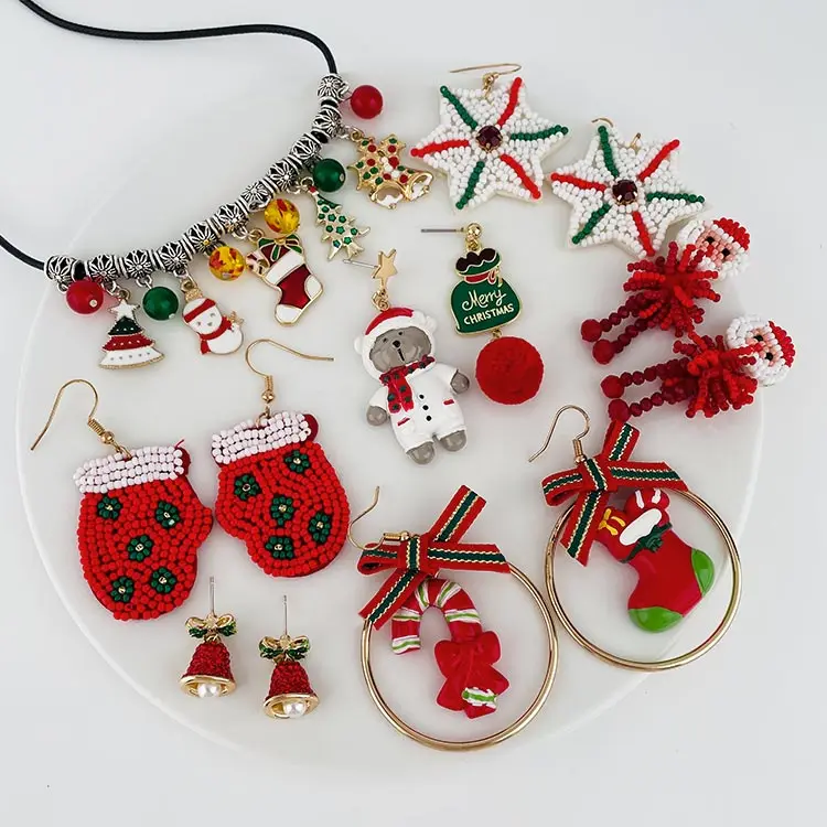 Cute Green Red Acrylic Seed Bead Christmas Cartoon Ornament Tree Bow Bell Bear Earrings Set Jewelry For Women, Multi color
Cute Green Red Acrylic Seed Bead Christmas Cartoon Ornament Tree Bow Bell Bear Earrings Set Jewelry For Women, Multi color