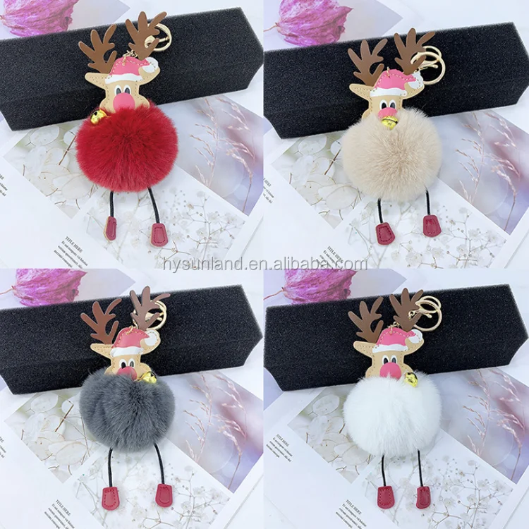 fur pom keychain fluffy rabbit pompom bag charm women gift