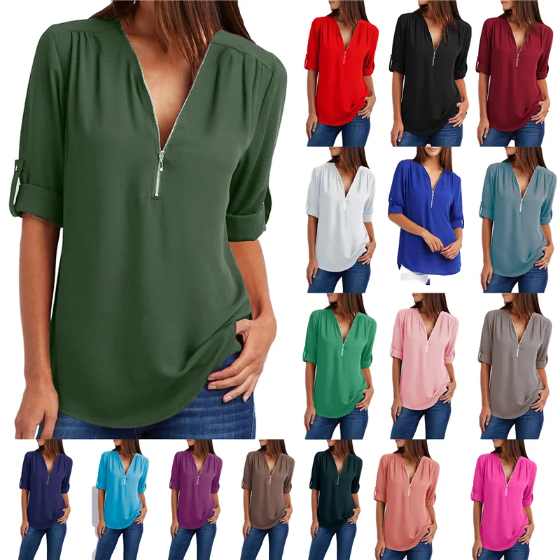 Plus Size V-Neck Long Sleeve Chiffon Women'S Summer Blouses & Shirts Ladies' Blouses, 2 colors
Plus Size V-Neck Long Sleeve Chiffon Women'S Summer Blouses & Shirts Ladies' Blouses, 2 colors
