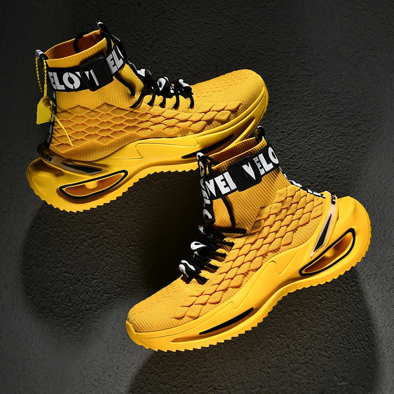 New High Quality Men Socks Sports Shoes High Top Male Sneakers For Men, Black white yellow
New High Quality Men Socks Sports Shoes High Top Male Sneakers For Men, Black white yellow