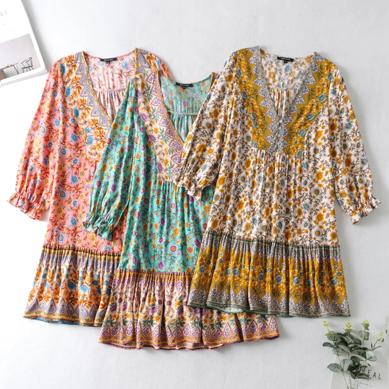 3 colorway cute design three quarter sleeve floral print summer women rayon bohemian short dress
3 colorway cute design three quarter sleeve floral print summer women rayon bohemian short dress