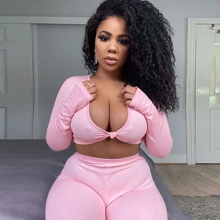 2021 High Quality Women Clothing Sports Long Sleeve Twist Crop Tops Pants Set Solid Skinny Outfits Two Piece Women Sets
2021 High Quality Women Clothing Sports Long Sleeve Twist Crop Tops Pants Set Solid Skinny Outfits Two Piece Women Sets