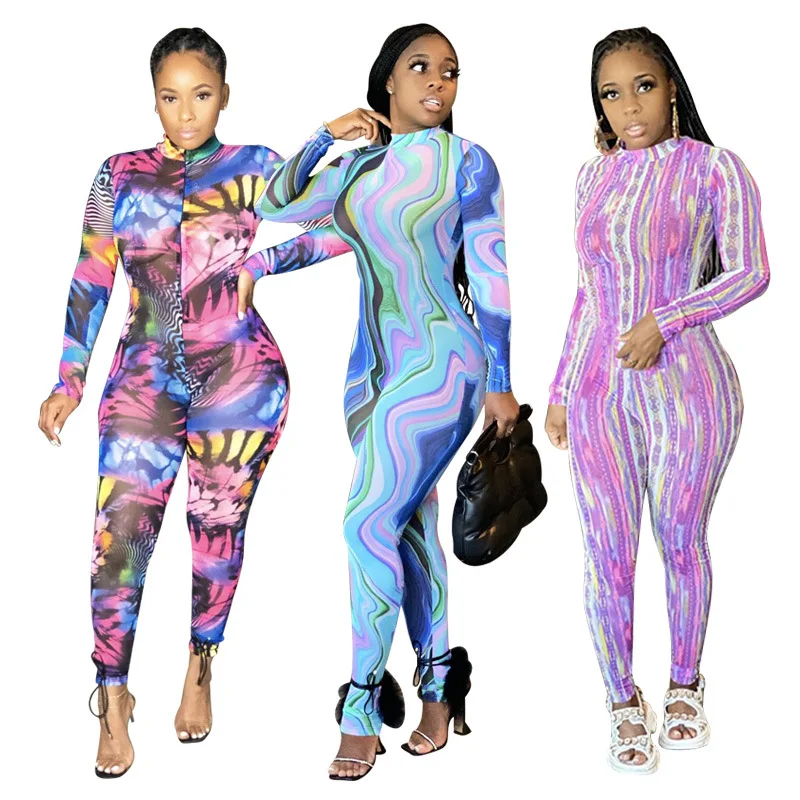 2020 European and American print nightclub sexy see-through jumpsuit, Customized color
2020 European and American print nightclub sexy see-through jumpsuit, Customized color
