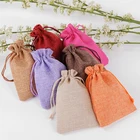 Custom logo promotional small natural jute linen burlap Fabric gift bags with drawstring