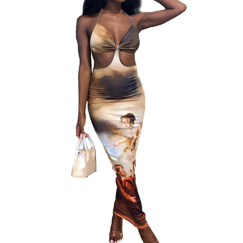 2021 Summer New Fashion Maxi Standard Sexy Strapless Dress Women Hanging Neck Skinny Print Women's Dresses, As the picture
2021 Summer New Fashion Maxi Standard Sexy Strapless Dress Women Hanging Neck Skinny Print Women's Dresses, As the picture