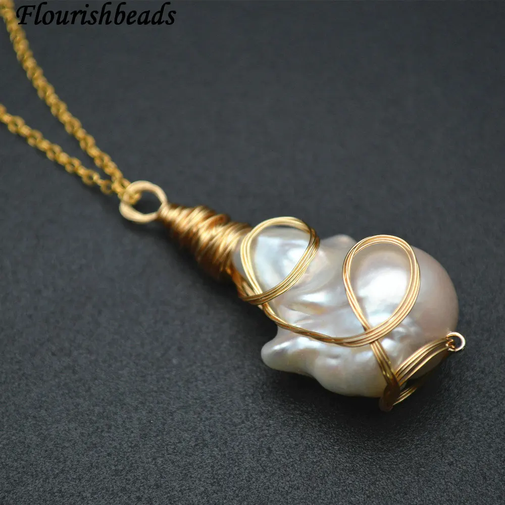 Handmade Wire Wrapped Natural White Pearl Baroque Pendant Linked Chains Necklace Fashion Woman Party Jewelry
Handmade Wire Wrapped Natural White Pearl Baroque Pendant Linked Chains Necklace Fashion Woman Party Jewelry