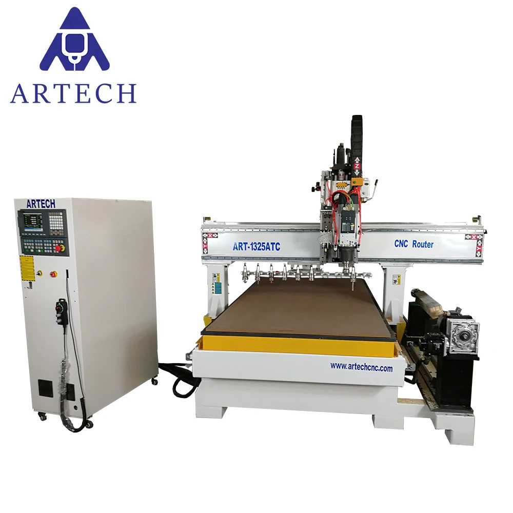 Best price ARTECH 4 axis 1325 atc wood cnc router engraving machine with rotary for furniture making made in china