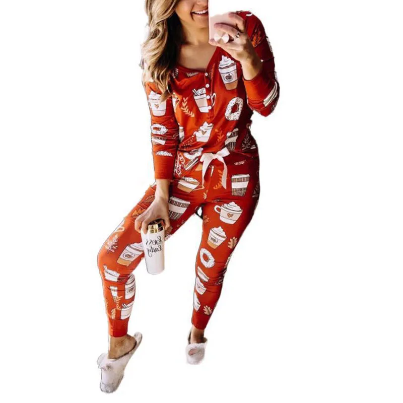 Women's Two Piece Set Pajamas Printing V-neck Cardigan Tops Bowknot Lace Up Pants for Female Homewear, Photo color
Women's Two Piece Set Pajamas Printing V-neck Cardigan Tops Bowknot Lace Up Pants for Female Homewear, Photo color