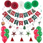 Umiss Paper Merry Christmas banner, Tissue fans, Card swirls Home Party Decoration Supplies