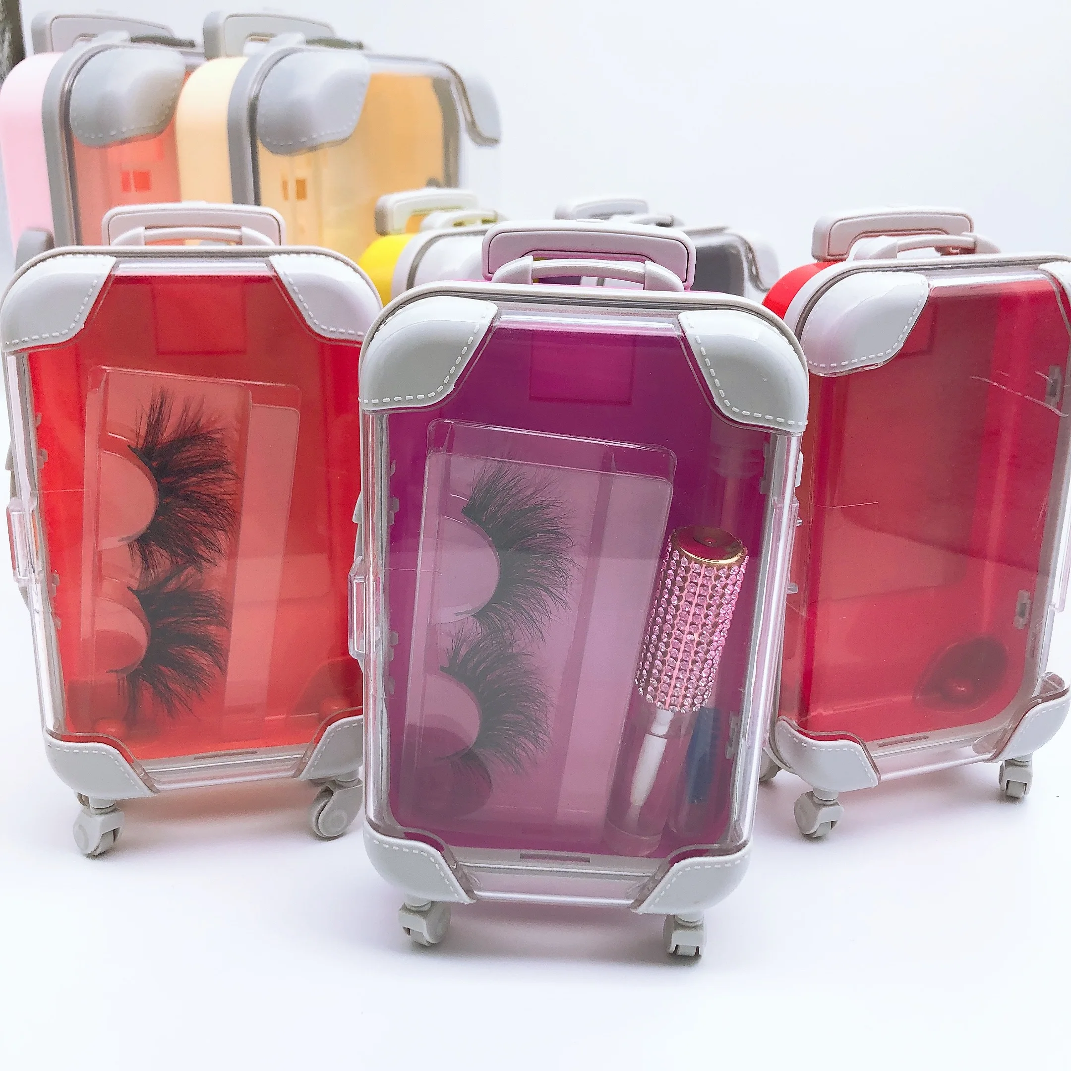 Top selling Cute Mini Luggage Suitcase 3D Mink Eyelash Packaging Case Mix 25MM faux mink Eyelashes Box with Customized logo
Top selling Cute Mini Luggage Suitcase 3D Mink Eyelash Packaging Case Mix 25MM faux mink Eyelashes Box with Customized logo