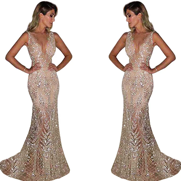 Sequined Elegant Ladies Mermaid Dress Evening Grown Deep V-neck Sexy Maxi Party Evening Dresses Women, Gold, silver
Sequined Elegant Ladies Mermaid Dress Evening Grown Deep V-neck Sexy Maxi Party Evening Dresses Women, Gold, silver