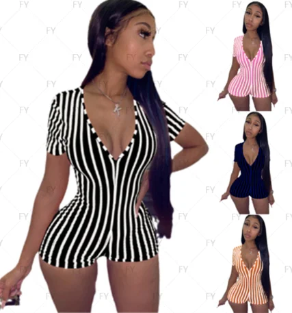 Wholesale Custom Summer Striped Deep V Neck Short Sexy Jumpsuit Romper One Piece Designer Onesie Plus Size Bodysuit, Customized color
Wholesale Custom Summer Striped Deep V Neck Short Sexy Jumpsuit Romper One Piece Designer Onesie Plus Size Bodysuit, Customized color