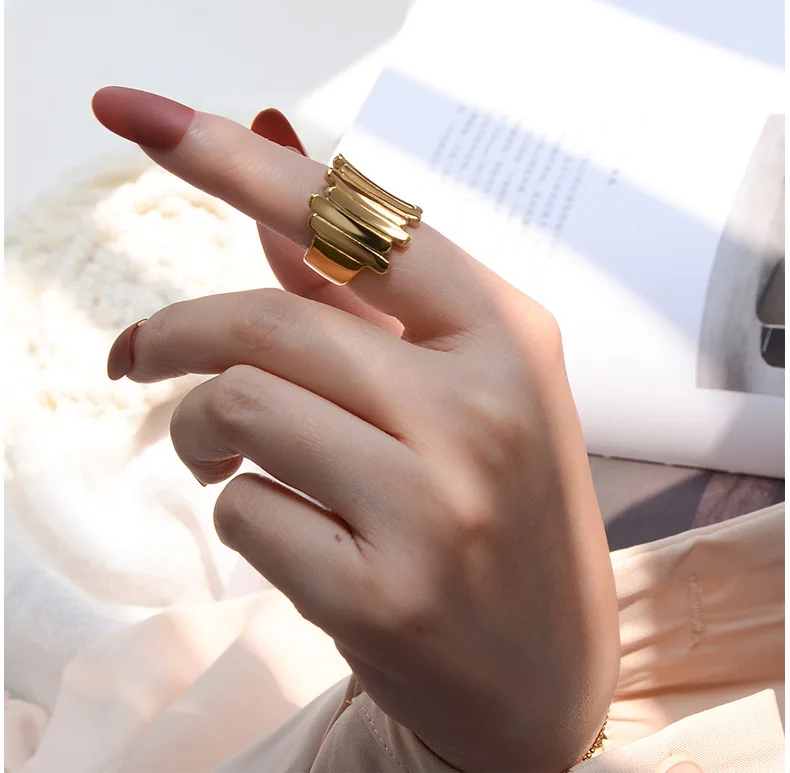 Tumblr popular recommend retro striped stainless steel ring European American style personality 18k gold plated statement rings, Picture shows 
Tumblr popular recommend retro striped stainless steel ring European American style personality 18k gold plated statement rings, Picture shows