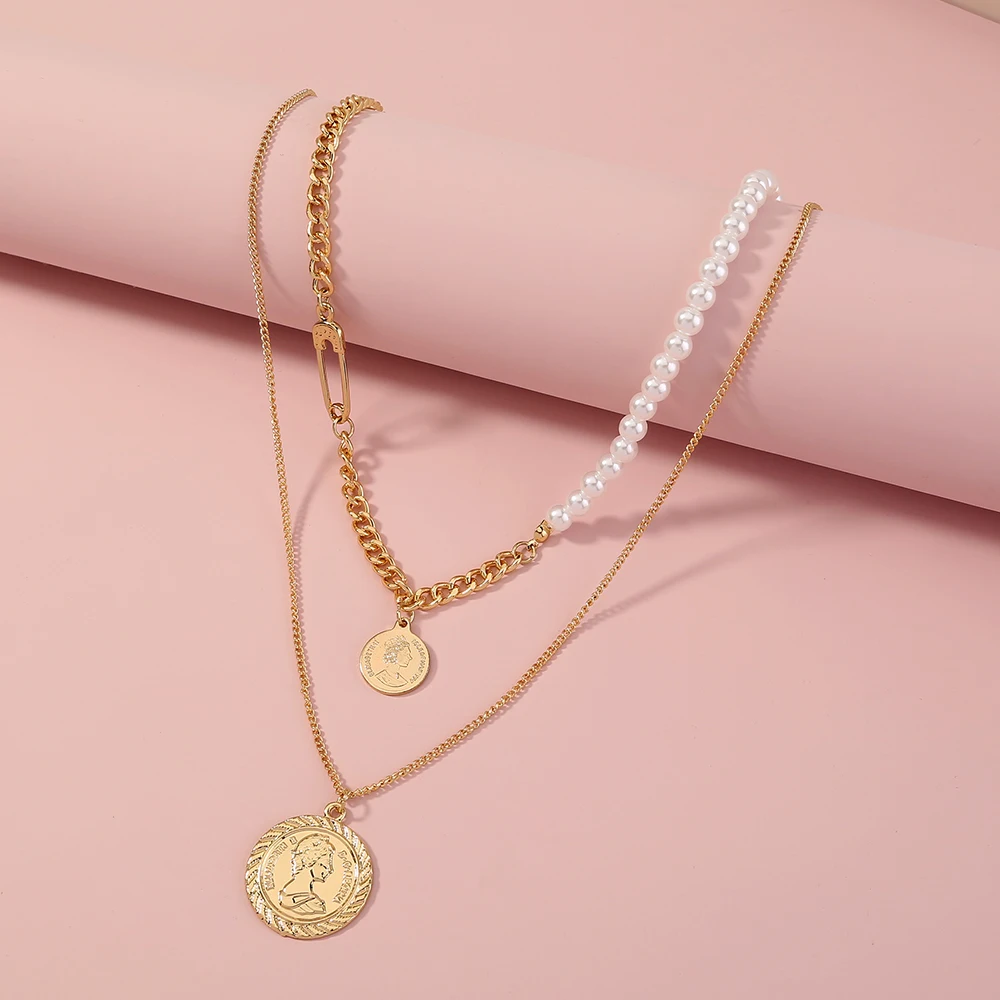 Personalized Safety Pin Coin Queen Elizabeth Pendant Cuban Link Chain Layered Pearl Gold Jewelry Necklace Women
Personalized Safety Pin Coin Queen Elizabeth Pendant Cuban Link Chain Layered Pearl Gold Jewelry Necklace Women