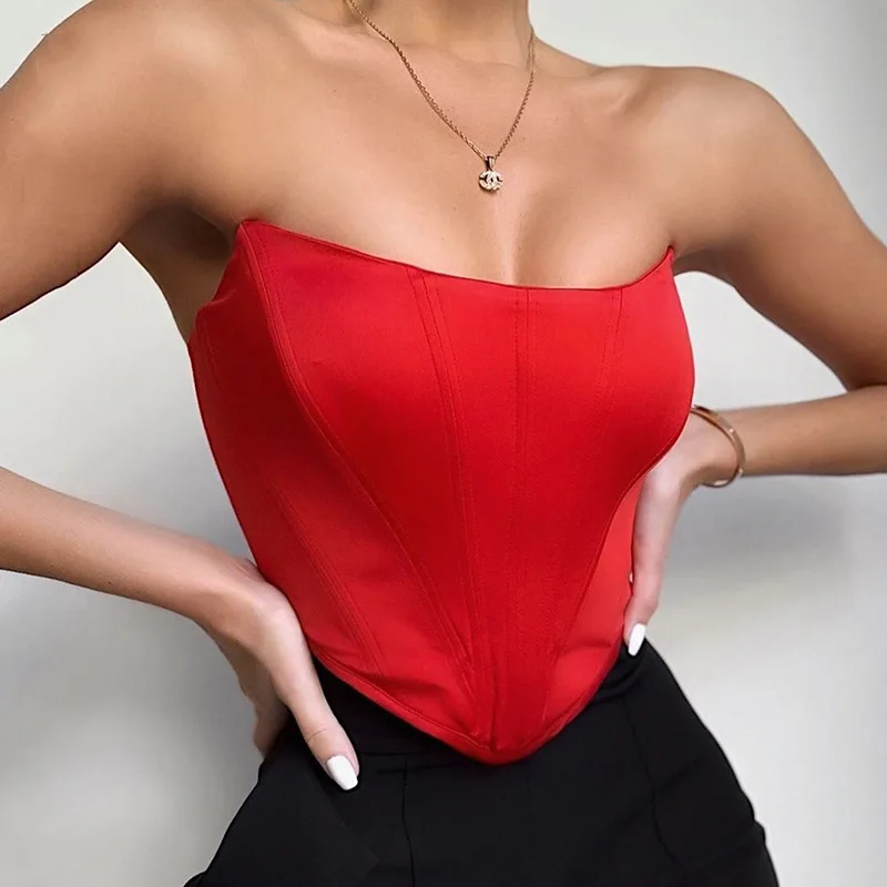 Bustier Top Solid Sleeveless Tops Women Off Shoulder Crop Tops For Women 
Bustier Top Solid Sleeveless Tops Women Off Shoulder Crop Tops For Women