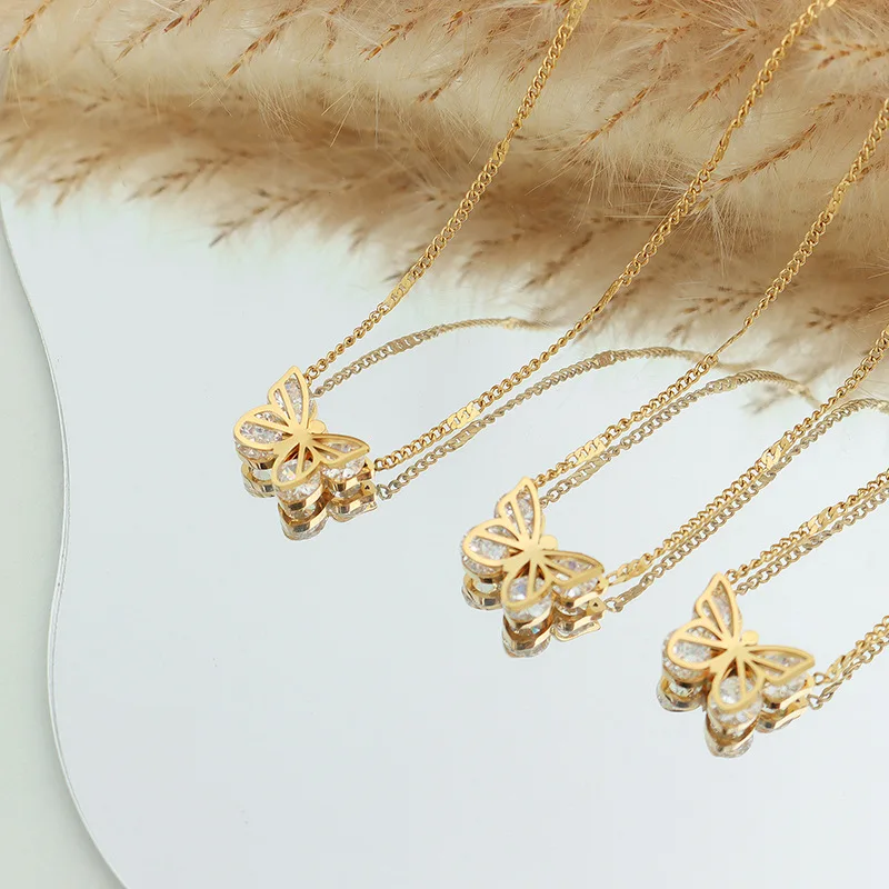 Stainless Steel Cubic Zircon Butterfly Pendant Necklace 18K Gold Plated Hollow Butterfly Necklace
Stainless Steel Cubic Zircon Butterfly Pendant Necklace 18K Gold Plated Hollow Butterfly Necklace