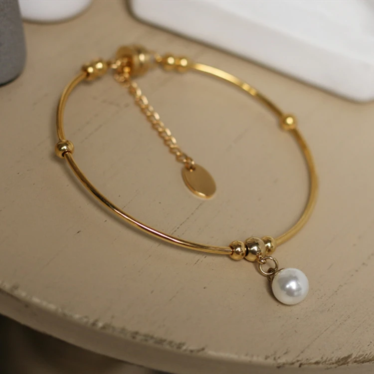 Stainless Steel Plated 18K Gold Hawaiian Bracelets Pearl Bangles Single Pearl Charm Bracelet, Gold , customized
Stainless Steel Plated 18K Gold Hawaiian Bracelets Pearl Bangles Single Pearl Charm Bracelet, Gold , customized
