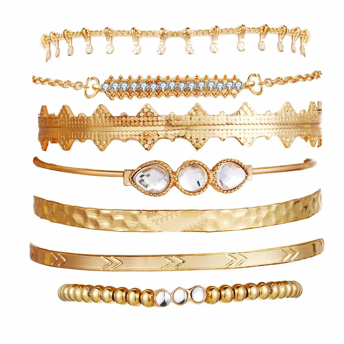 Factory Wholesale 7 Pcs Gold Charm Bangle Set Bracelet with Full of Diamend for Female
Factory Wholesale 7 Pcs Gold Charm Bangle Set Bracelet with Full of Diamend for Female