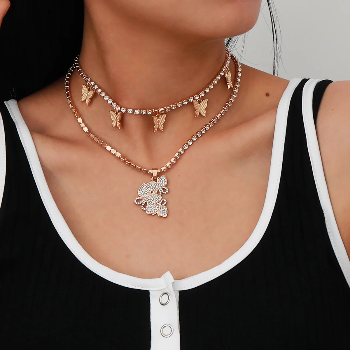 Vintage Gold Silvery Tennis Chain 2 Layers Choker Necklace Bohemian Butterfly Pendant Women Glamour Collar Necklace, Picture shows
Vintage Gold Silvery Tennis Chain 2 Layers Choker Necklace Bohemian Butterfly Pendant Women Glamour Collar Necklace, Picture shows