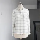 100% Silk georgette fabric women shirt blouse plaid printing spring silk blouse