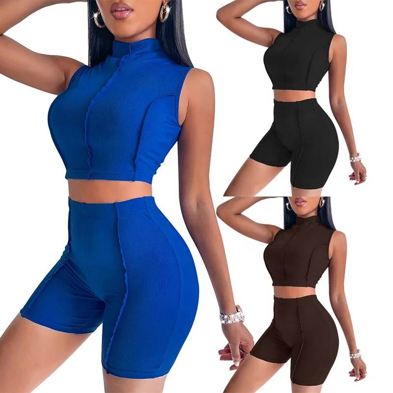 

Trending Products 2022 New Arrivals American Clothes Sleeveless Tight Crop Top Jogger Shorts Set 2piece Sets Bluey Clothes
