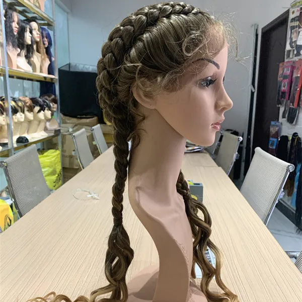 wholesale high quality natural cheap synthetic wig party fashionable synthetic hair wigs 2 braids long lace frontal braided wig 
wholesale high quality natural cheap synthetic wig party fashionable synthetic hair wigs 2 braids long lace frontal braided wig