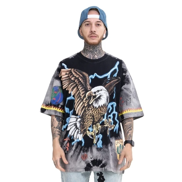 New European and American brand Lightning Eagle graffiti tie-dye printing short-sleeved T-shirt men's loose
New European and American brand Lightning Eagle graffiti tie-dye printing short-sleeved T-shirt men's loose