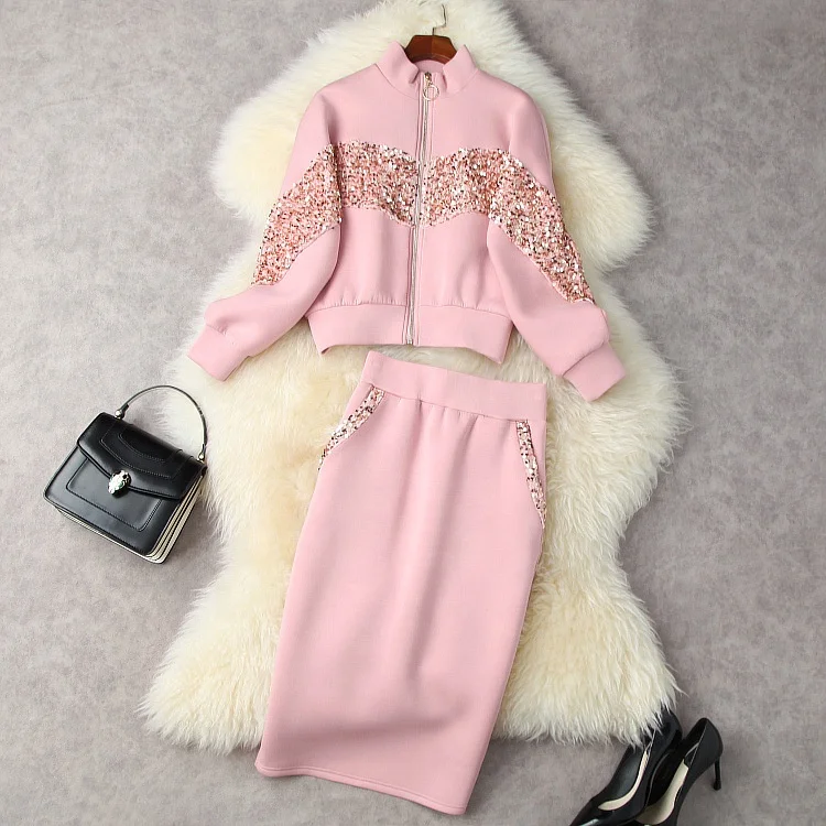 Autumn winter women hoodie sets sequins 2 piece skirt set elegant lady hoodies, Black/pink
Autumn winter women hoodie sets sequins 2 piece skirt set elegant lady hoodies, Black/pink