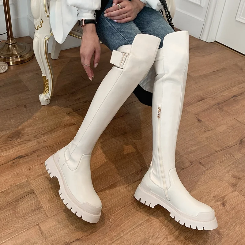 Fashion Leather Thigh High Boots Solid Color Women Chunky Wearable Shoes with Buckle
Fashion Leather Thigh High Boots Solid Color Women Chunky Wearable Shoes with Buckle