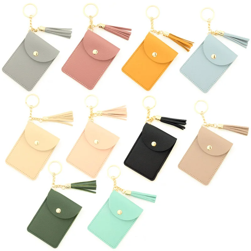 In Stock Fashion Pu leather Candy Colors Cards Holder Key Ring Mini Cute Keychain Tassel Cards Holder Wallet for Women and Girls
In Stock Fashion Pu leather Candy Colors Cards Holder Key Ring Mini Cute Keychain Tassel Cards Holder Wallet for Women and Girls